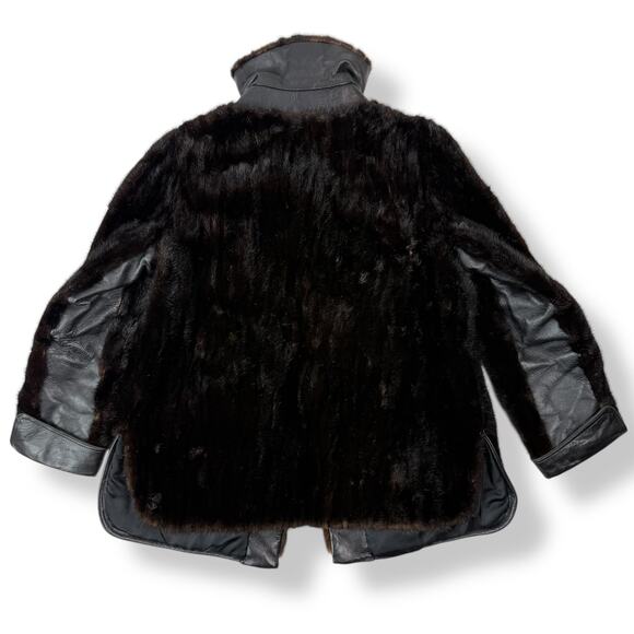 1960's PIERRE CARDIN rare genuine mink fur black leather mod coat BOUTIQUE FURS - Picture 9 of 16
